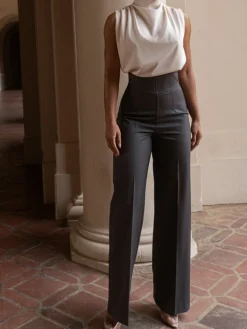 COMMENSE Pants|Bottoms^High Waistline Straight Leg Pants Grey