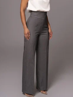 COMMENSE Pants|Bottoms^High Waistline Straight Leg Pants Grey