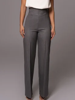 COMMENSE Pants|Bottoms^High Waistline Straight Leg Pants Grey