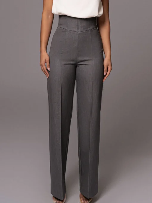COMMENSE Pants|Bottoms^High Waistline Straight Leg Pants Grey