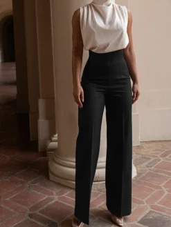 COMMENSE Pants|Bottoms^High Waistline Straight Leg Pants Grey