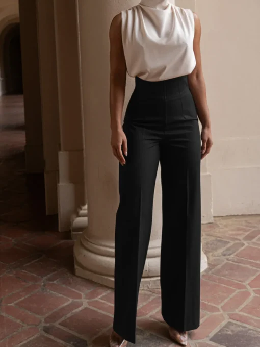 COMMENSE Pants|Bottoms^High Waistline Straight Leg Pants Grey