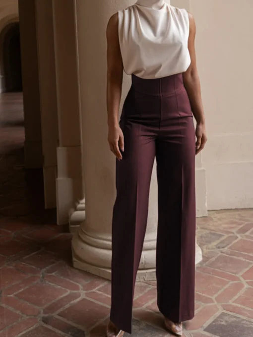 COMMENSE Pants|Bottoms^High Waistline Straight Leg Pants Grey