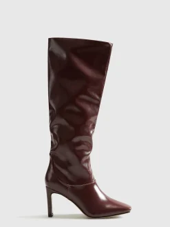 COMMENSE Shoes|Accessories^High-Heel Square Toe Knee-High Boots Burgundy