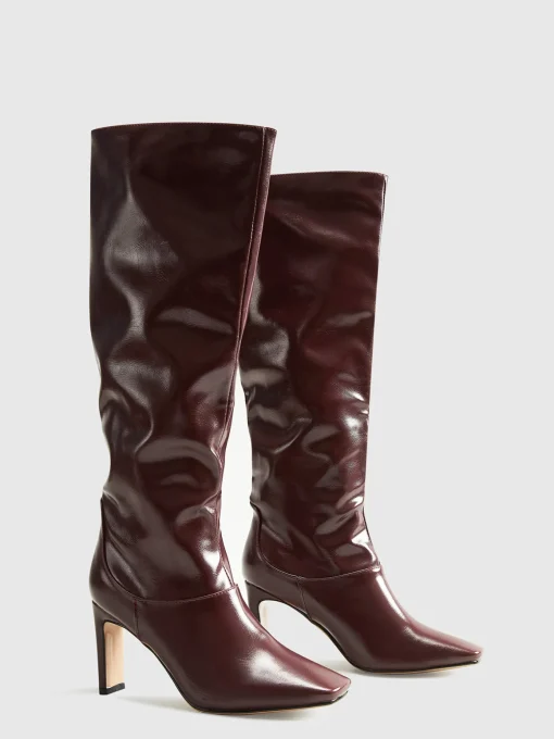 COMMENSE Shoes|Accessories^High-Heel Square Toe Knee-High Boots Burgundy