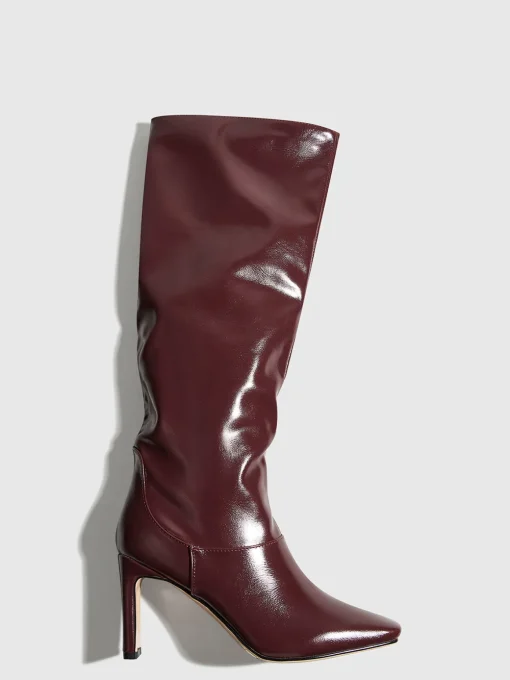 COMMENSE Shoes|Accessories^High-Heel Square Toe Knee-High Boots Burgundy