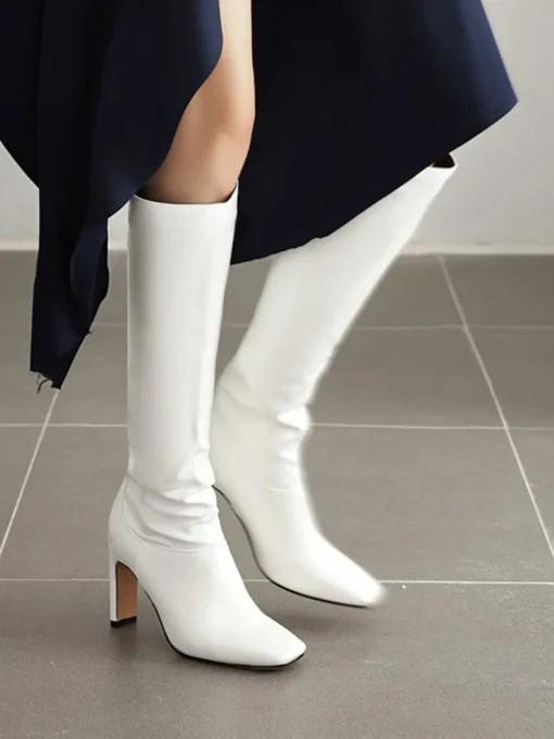 COMMENSE Shoes|Accessories^High-Heel Square Toe Knee-High Boots Burgundy