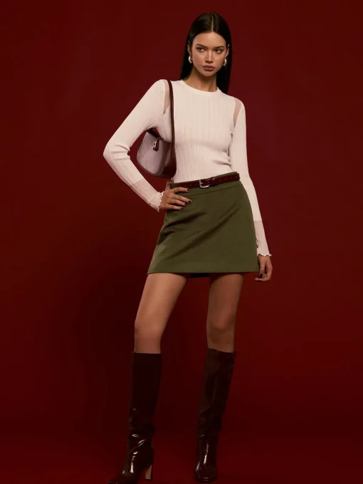 COMMENSE Skirts|Matching Sets^High-Waist A-Line Skirt Without Belt Green