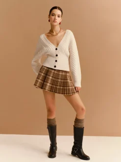 COMMENSE Bottoms^High-Waist Checked Pleated Mini Skirt Multicolor