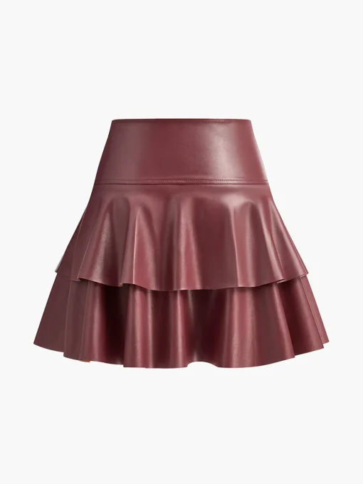 COMMENSE Skirts|Bottoms^High-Waist Corset Ruffle Skirt Burgundy