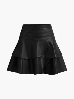 COMMENSE Skirts|Bottoms^High-Waist Corset Ruffle Skirt Burgundy