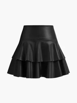 COMMENSE Skirts|Bottoms^High-Waist Corset Ruffle Skirt Burgundy