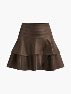 COMMENSE Skirts|Bottoms^High-Waist Corset Ruffle Skirt Burgundy