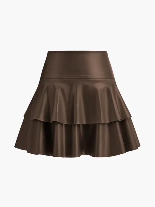 COMMENSE Skirts|Bottoms^High-Waist Corset Ruffle Skirt Burgundy