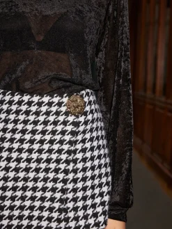 COMMENSE Shorts|Bottoms^High-Waist Metal-Button Houndstooth Shorts Black