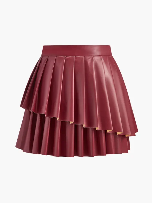 COMMENSE Bottoms^High-Waist Metal-Detail Asymmetrical Pleated Skirt Burgundy