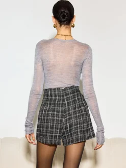 COMMENSE Bottoms^High-Waist Plaid Wide-Leg Shorts Black