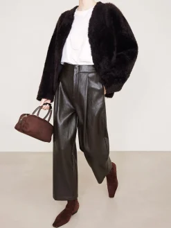 COMMENSE Pants^High-Waist PU Leather Pants DarkBrown