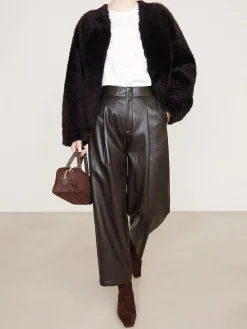 COMMENSE Pants^High-Waist PU Leather Pants DarkBrown