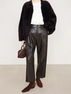 COMMENSE Pants^High-Waist PU Leather Pants DarkBrown