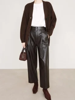 COMMENSE Pants^High-Waist PU Leather Pants DarkBrown
