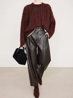 COMMENSE Pants^High-Waist PU Leather Pants DarkBrown