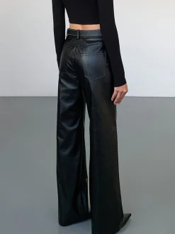 COMMENSE Pants^High-Waist PU Leather Pants Without Belt Black