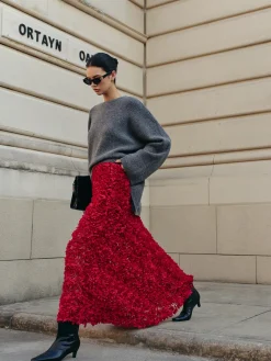 COMMENSE Skirts|Matching Sets^High-Waist Rosette Skirt Red