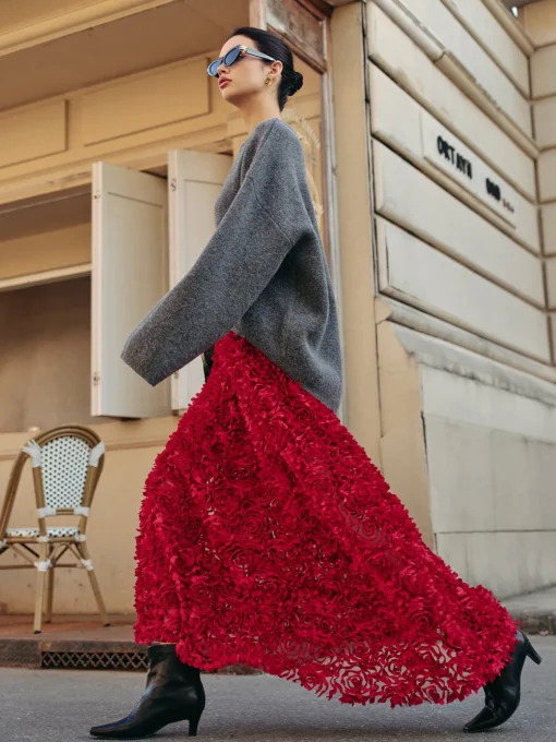 COMMENSE Skirts|Matching Sets^High-Waist Rosette Skirt Red