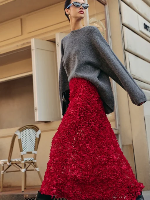 COMMENSE Skirts|Matching Sets^High-Waist Rosette Skirt Red