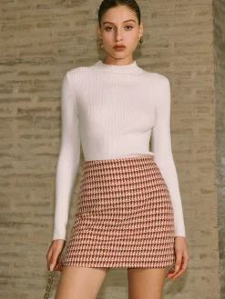 COMMENSE Bottoms^High-Waist Textu A-Line Zipper Skirt Red