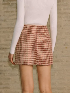 COMMENSE Bottoms^High-Waist Textu A-Line Zipper Skirt Red