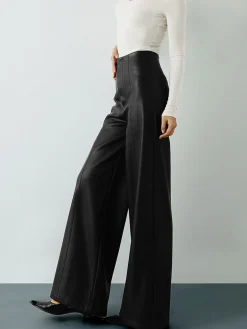 COMMENSE Pants|Bottoms^High-Wist PU Leather Wide-Leg Pants Black