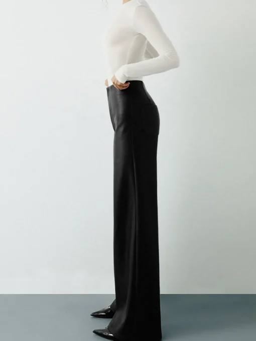 COMMENSE Pants|Bottoms^High-Wist PU Leather Wide-Leg Pants Black