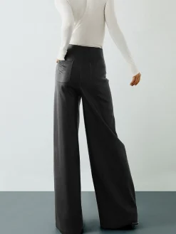 COMMENSE Pants|Bottoms^High-Wist PU Leather Wide-Leg Pants Black