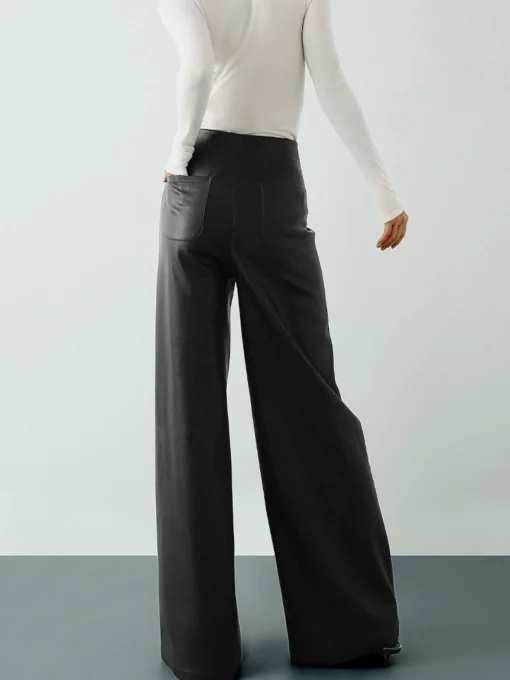 COMMENSE Pants|Bottoms^High-Wist PU Leather Wide-Leg Pants Black