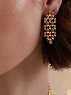 COMMENSE Earrings|Accessories^Hollow Beaded Chain Pendant Earrings Gold
