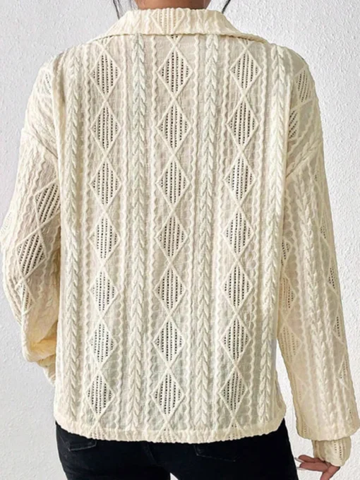COMMENSE Blouses & Shirts|Tops^Hollow Crochet Polo Shirt Apricot