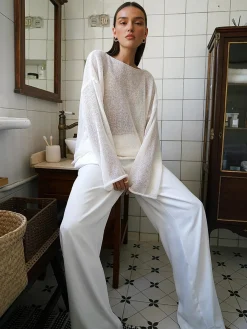 COMMENSE Sweater Tops|Sweaters & Cardigans^Hollow Draped Snug Knit Top White