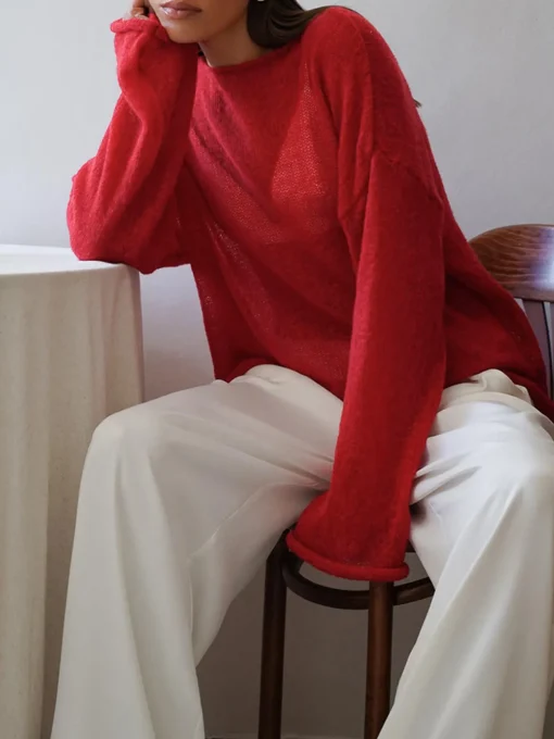 COMMENSE Sweater Tops|Sweaters & Cardigans^Hollow Draped Snug Knit Top White