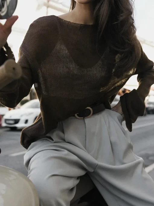 COMMENSE Sweater Tops|Sweaters & Cardigans^Hollow Draped Snug Knit Top White