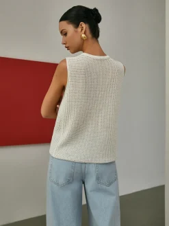 COMMENSE Cardigans|Sweaters & Cardigans^Hollow Sleeveless Knit Cardigan Off-White