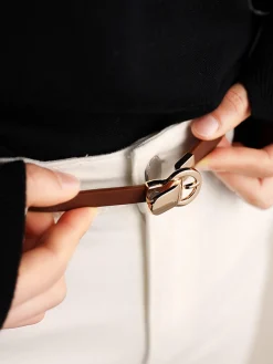 COMMENSE Belts & Chain|Accessories^Hook Buckle Skinny Belt Brown