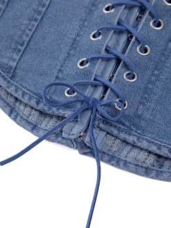 COMMENSE Tank Tops & Camis|Denim^Hook-and-Eye Tie Back Tube Denim Top Blue