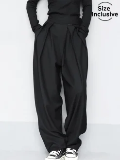 COMMENSE Wide Leg|Pants^Hook-and-Loop Fastener Wide Leg Velcro Pants Black