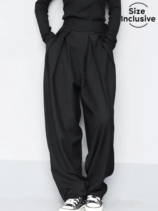 COMMENSE Wide Leg|Pants^Hook-and-Loop Fastener Wide Leg Velcro Pants Black