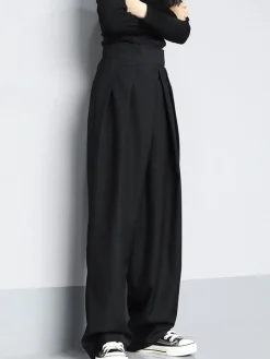 COMMENSE Wide Leg|Pants^Hook-and-Loop Fastener Wide Leg Velcro Pants Black