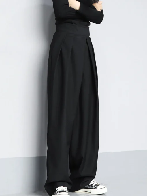 COMMENSE Wide Leg|Pants^Hook-and-Loop Fastener Wide Leg Velcro Pants Black