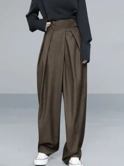 COMMENSE Wide Leg|Pants^Hook-and-Loop Fastener Wide Leg Velcro Pants Black