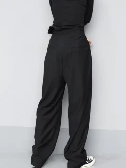 COMMENSE Wide Leg|Pants^Hook-and-Loop Fastener Wide Leg Velcro Pants Black